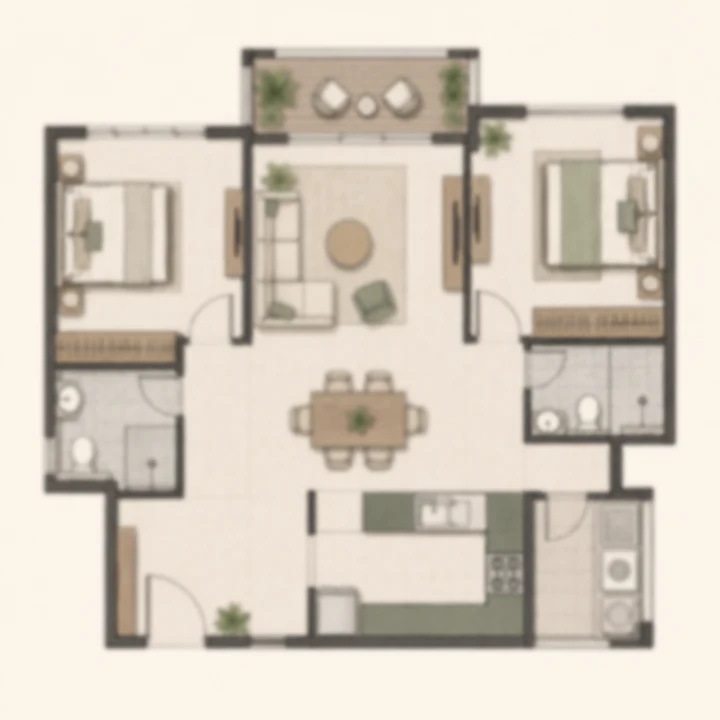 Modern Spaaces Sarjapur Road 2 BHK indicative floor plan, 1,230 to 1,634 sq ft on the client brief's tentative and overlapping bands